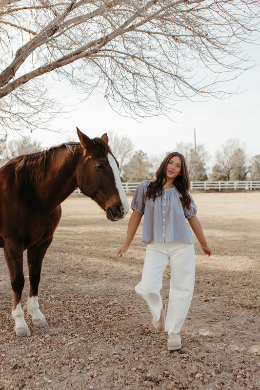THE DAPHNE CHECKERED TOP IN BLUE