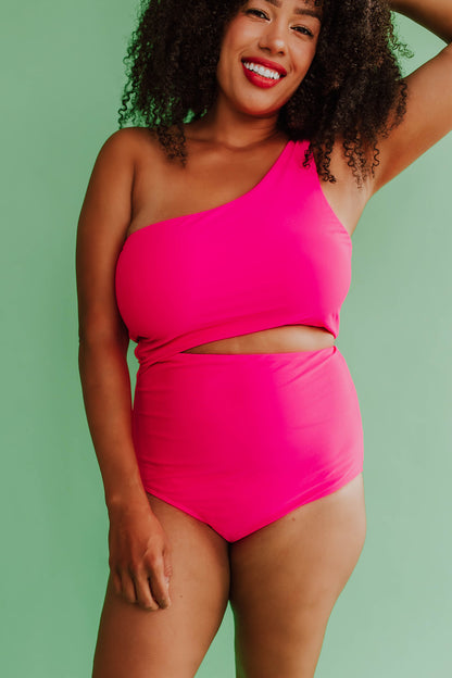 LONDON CUT OUT ONE PIECE IN NEON PINK BY BETSY MIKESELL X PINK DESERT