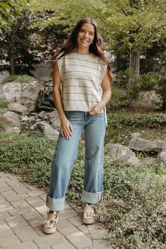 THE MAIZIE STRIPED SWEATER IN TAUPE