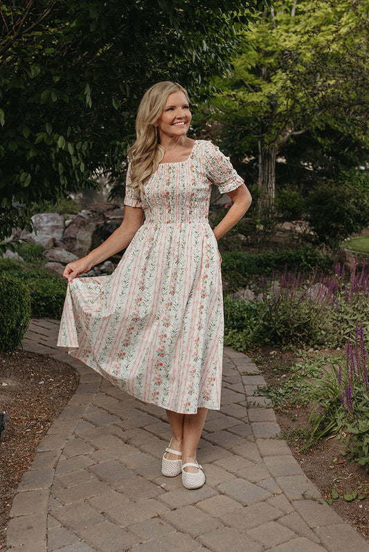THE ROSEMARY FLORAL STRIPE DRESS