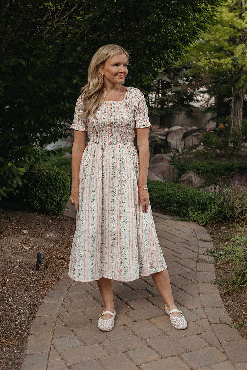 THE ROSEMARY FLORAL STRIPE DRESS