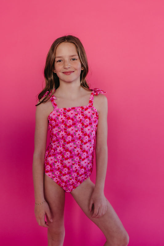 GIRLS TIE STRAP ONE PIECE IN CHERRY BLOOM BY PINK DESERT