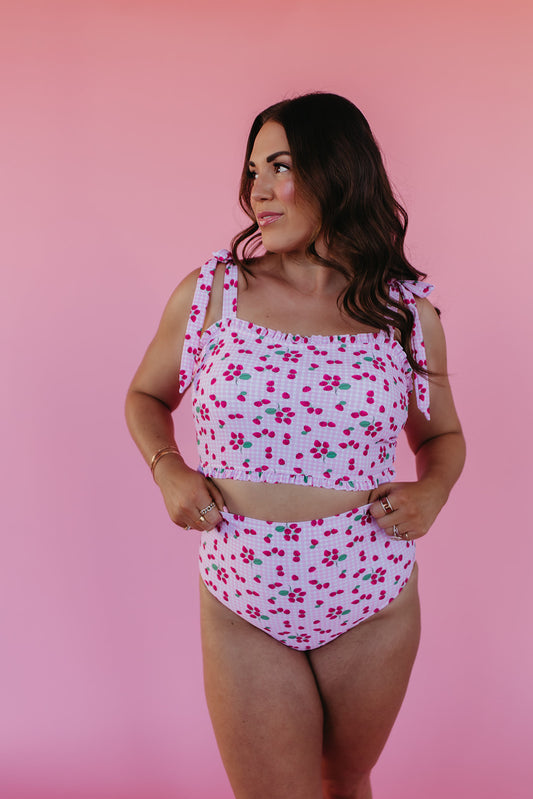 HIGH WAIST SWIM BOTTOMS IN ROSIE RASPBERRY BY PINK DESERT