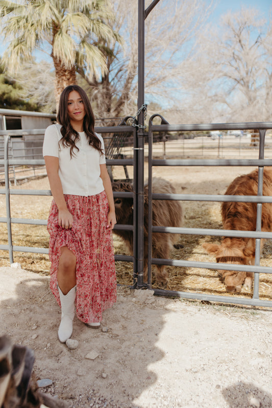 THE MILLIE FLORAL MESH MAXI SKIRT IN ROSE