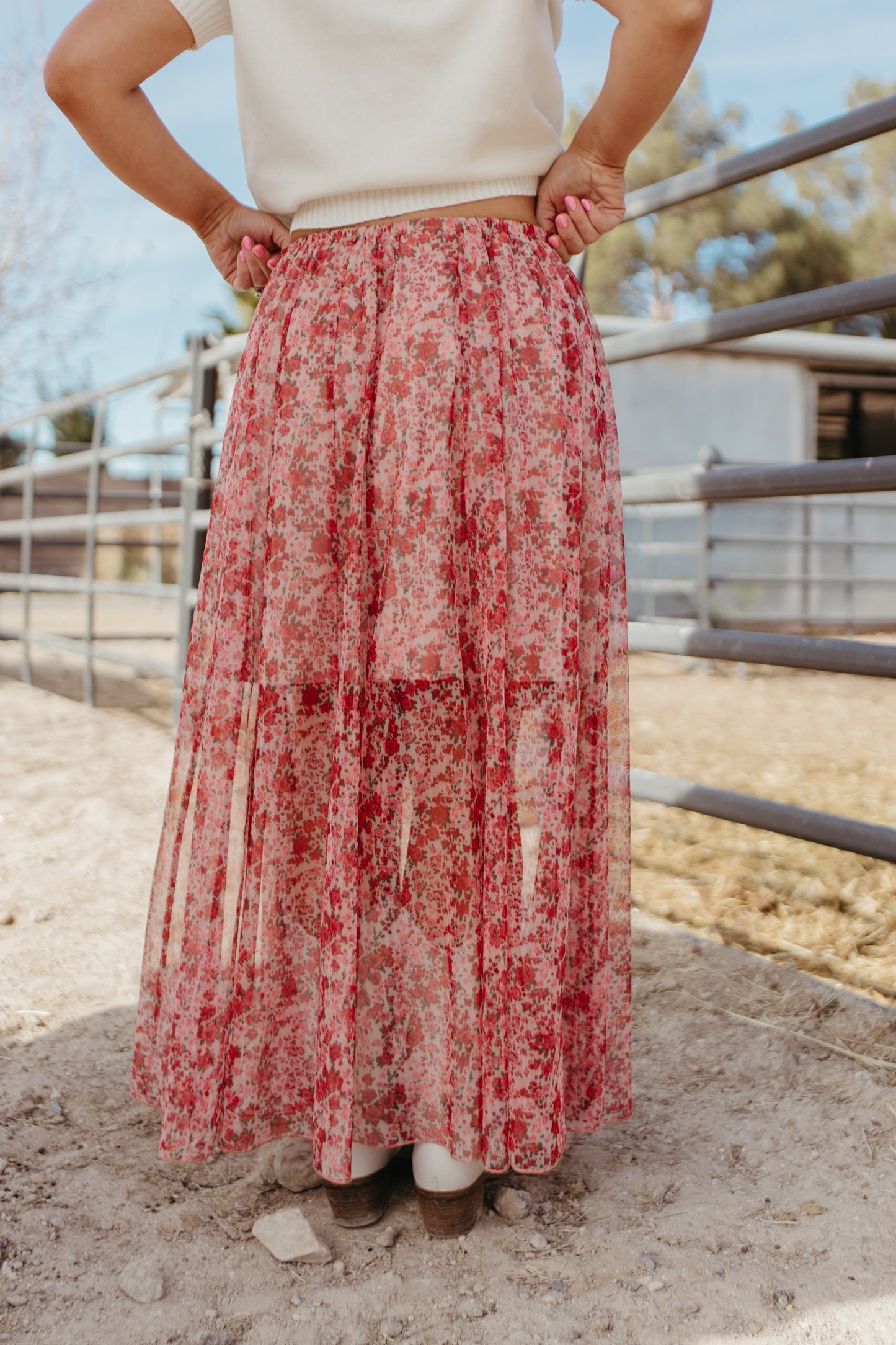 THE MILLIE FLORAL MESH MAXI SKIRT IN ROSE