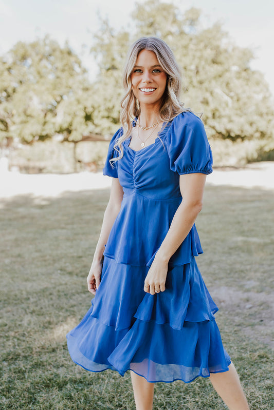 THE ANGEL CHIFFON MIDI DRESS IN ROYAL BLUE BY PINK DESERT