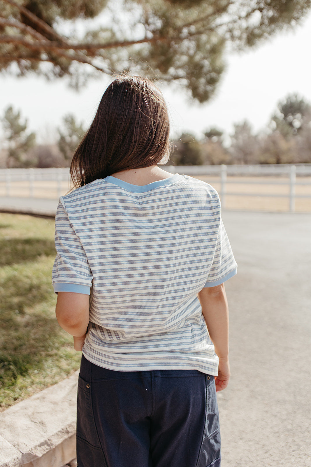 THE ALDEN STRIPED TOP IN SKY BLUE