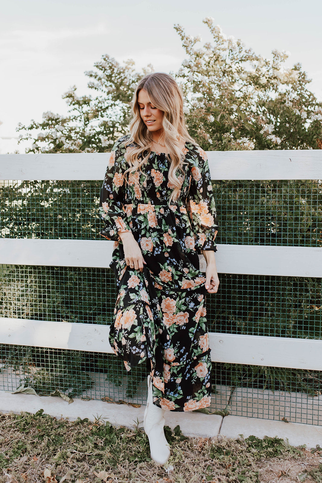 THE ELEANOR DRESS IN BLACK FLORAL BY PINK DESERT