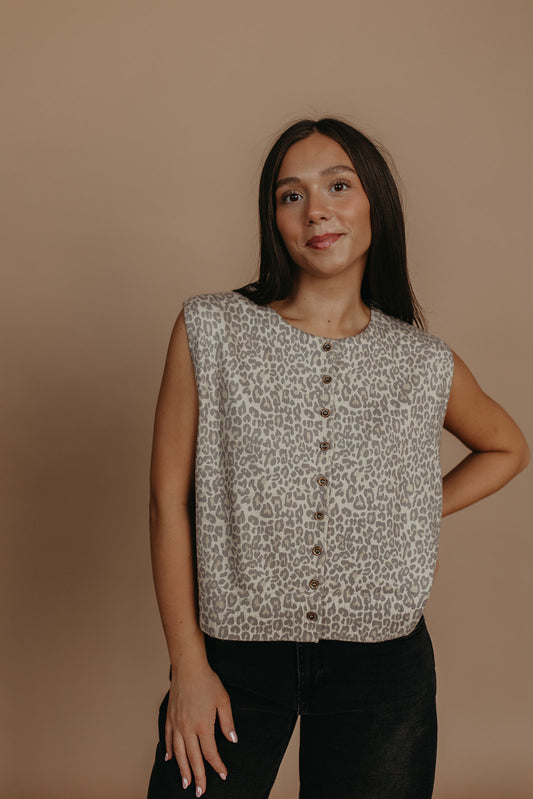 THE MANDY VINTAGE LEOPARD VEST TOP IN GRAY