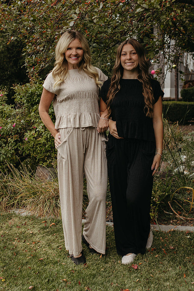 THE AZALEA RELAXED SMOCKED KNIT SET IN BLACK