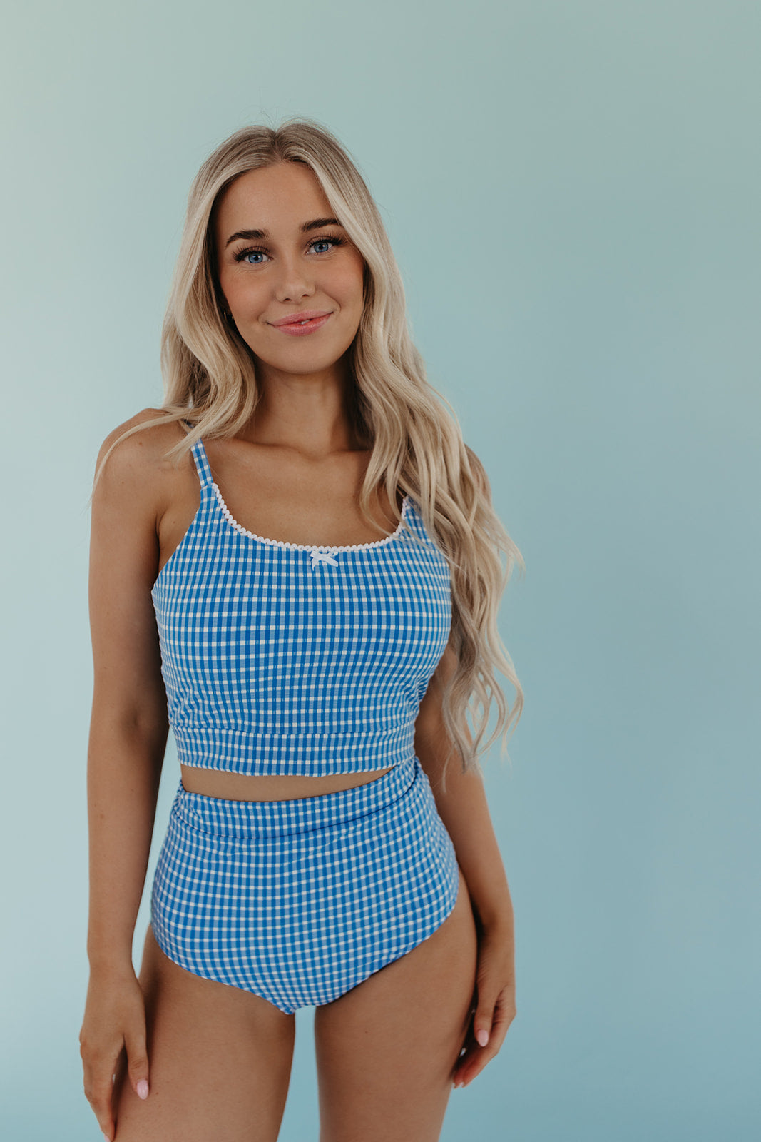 NEWPORT SWIM BOTTOM IN BLUE GINGHAM BY PINK DESERT – Pink Desert