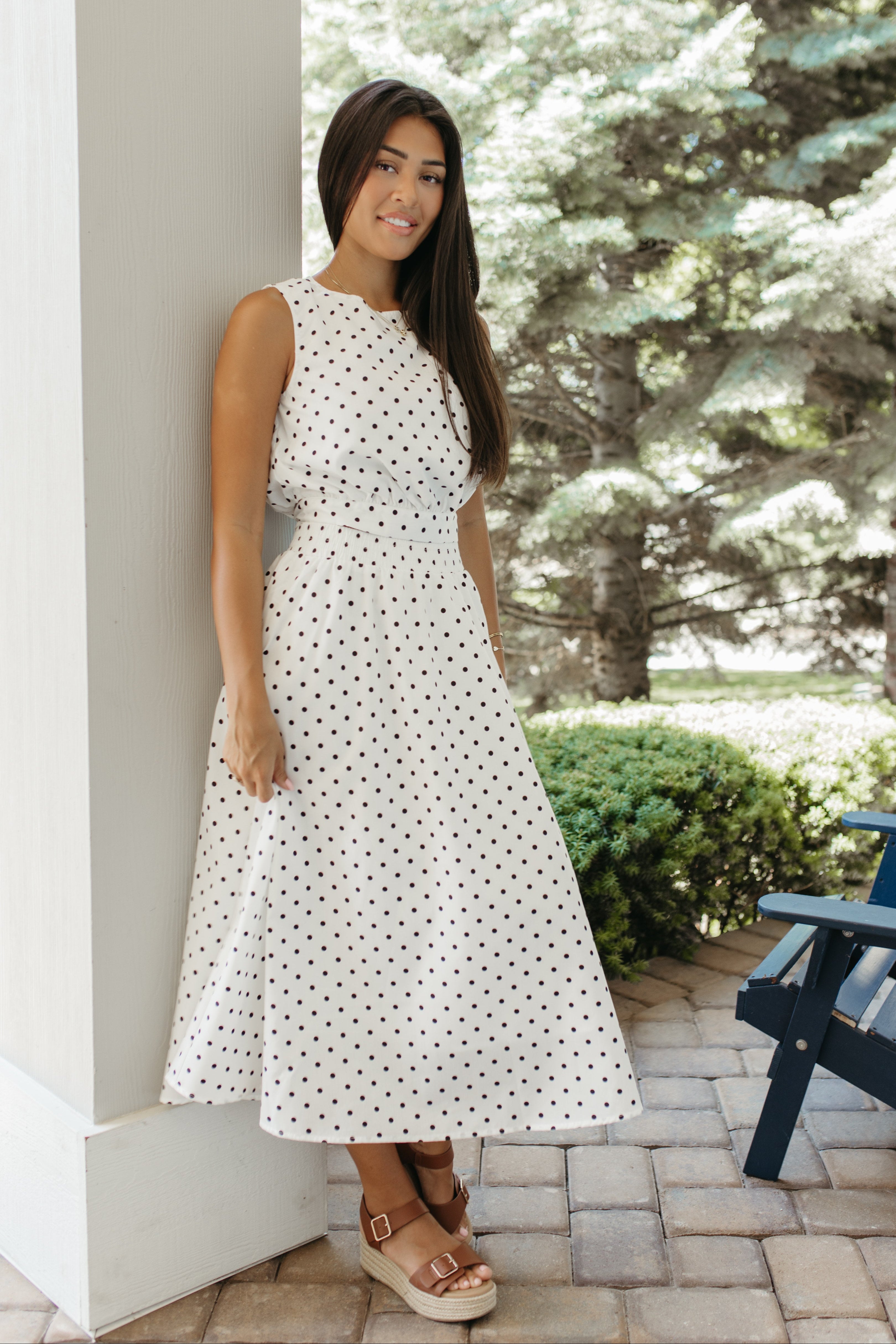 THE QUINCY POLKA DOT FLARE SLEEVELESS SET IN IVORY – Pink Desert