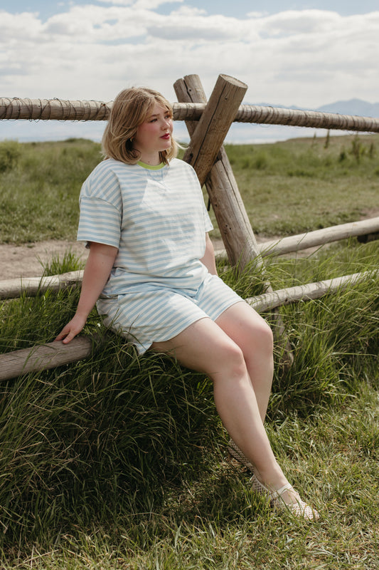 THE DESIREE STRIPE CONTRAST SET IN LIME/BLUE