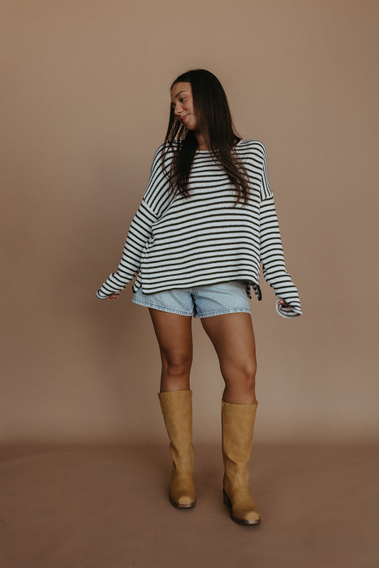 THE JESSICA STRIPED SWEATER IN OLIVE