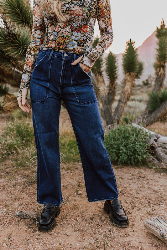 THE DELIA HIGH RISE WIDE LEG JEANS IN DARK DENIM