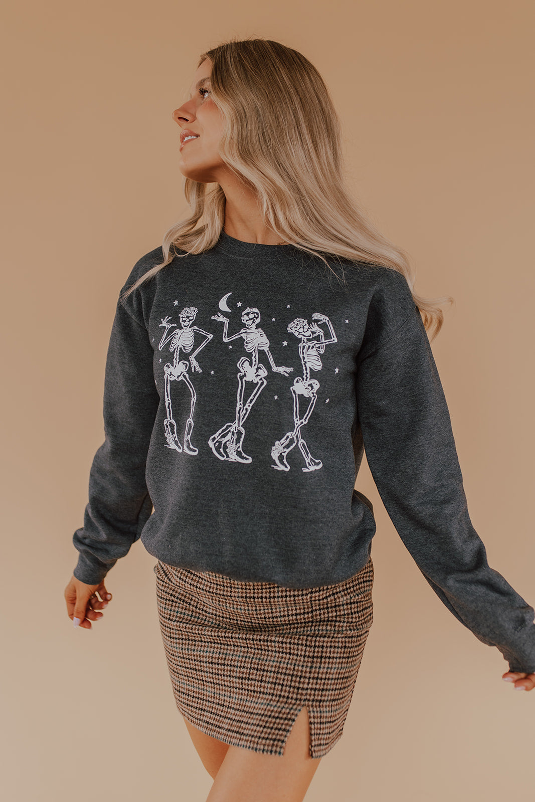 THE GLAM SKELETON GIRLS PULLOVER IN DARK HEATHER BY PINK DESERT