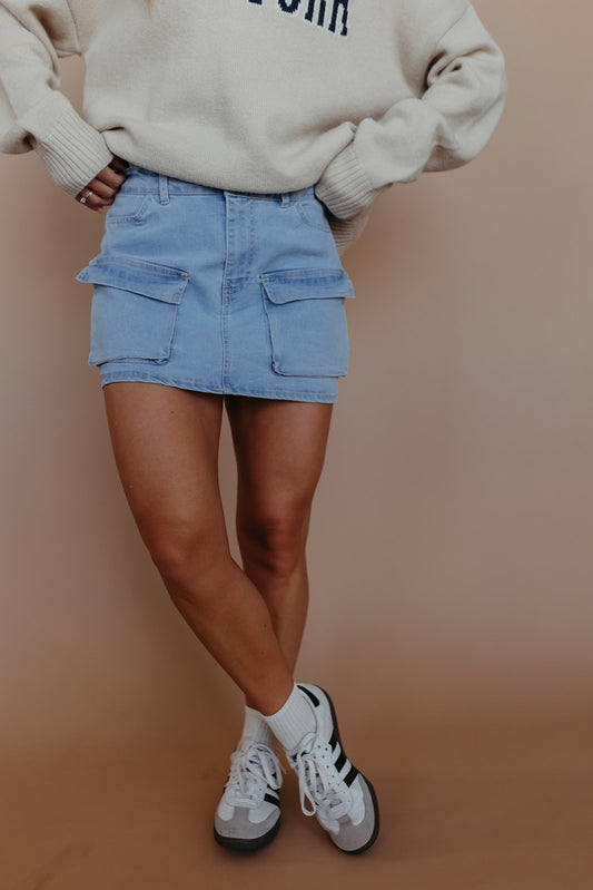 THE MARSHA MINI SKIRT IN LIGHT DENIM