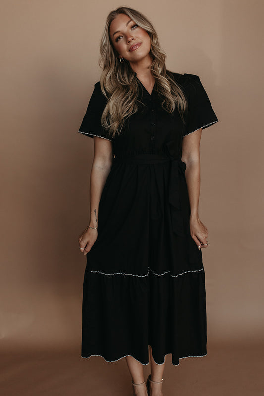 THE SHELI TIE FRONT DRESS IN BLACK