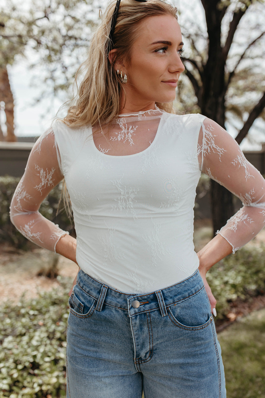 THE FLORANCE FLORAL MESH LAYERING LONG SLEEVE IN WHITE