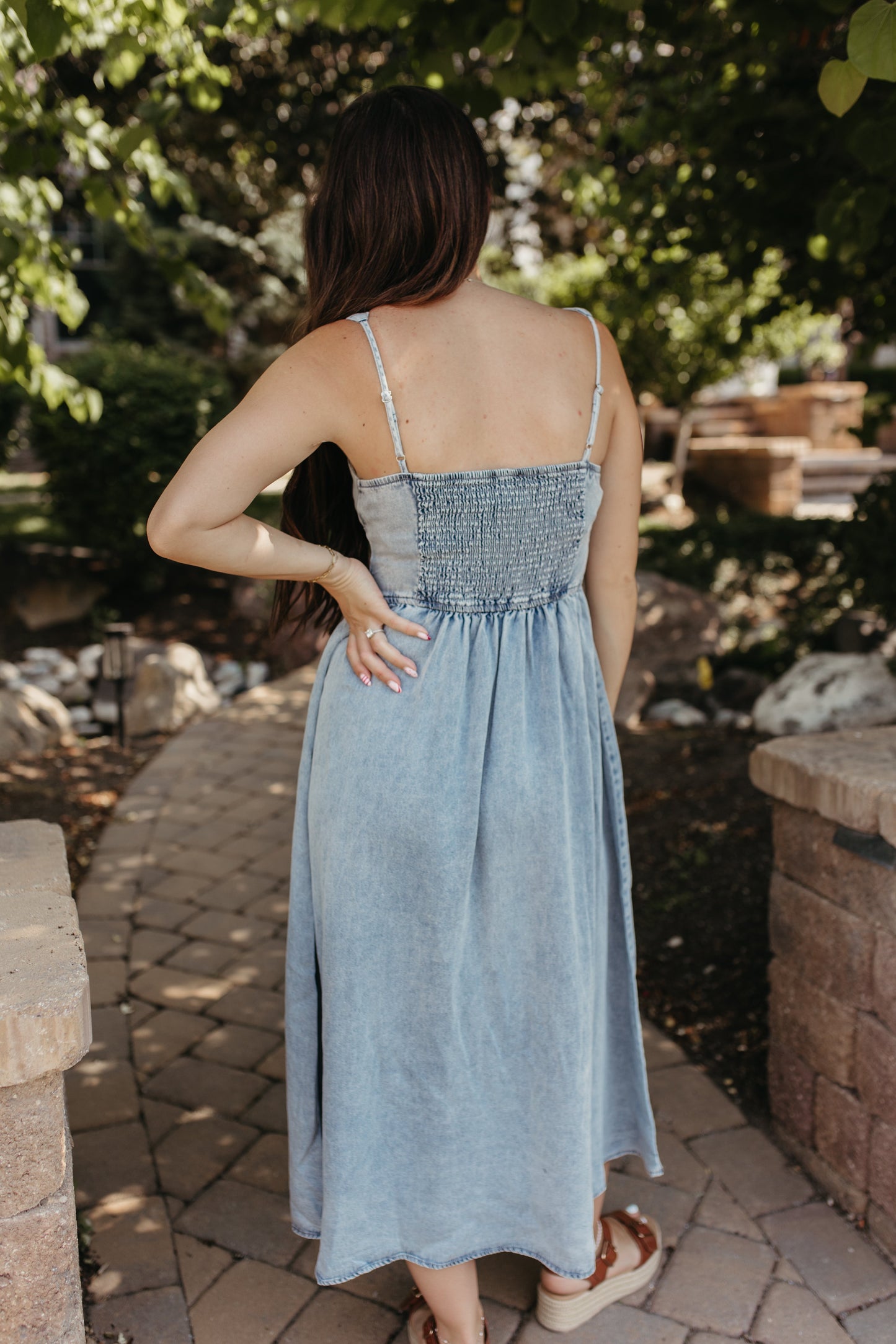 THE ADELE WASHED DENIM MIDI DRESS IN CHAMBRAY