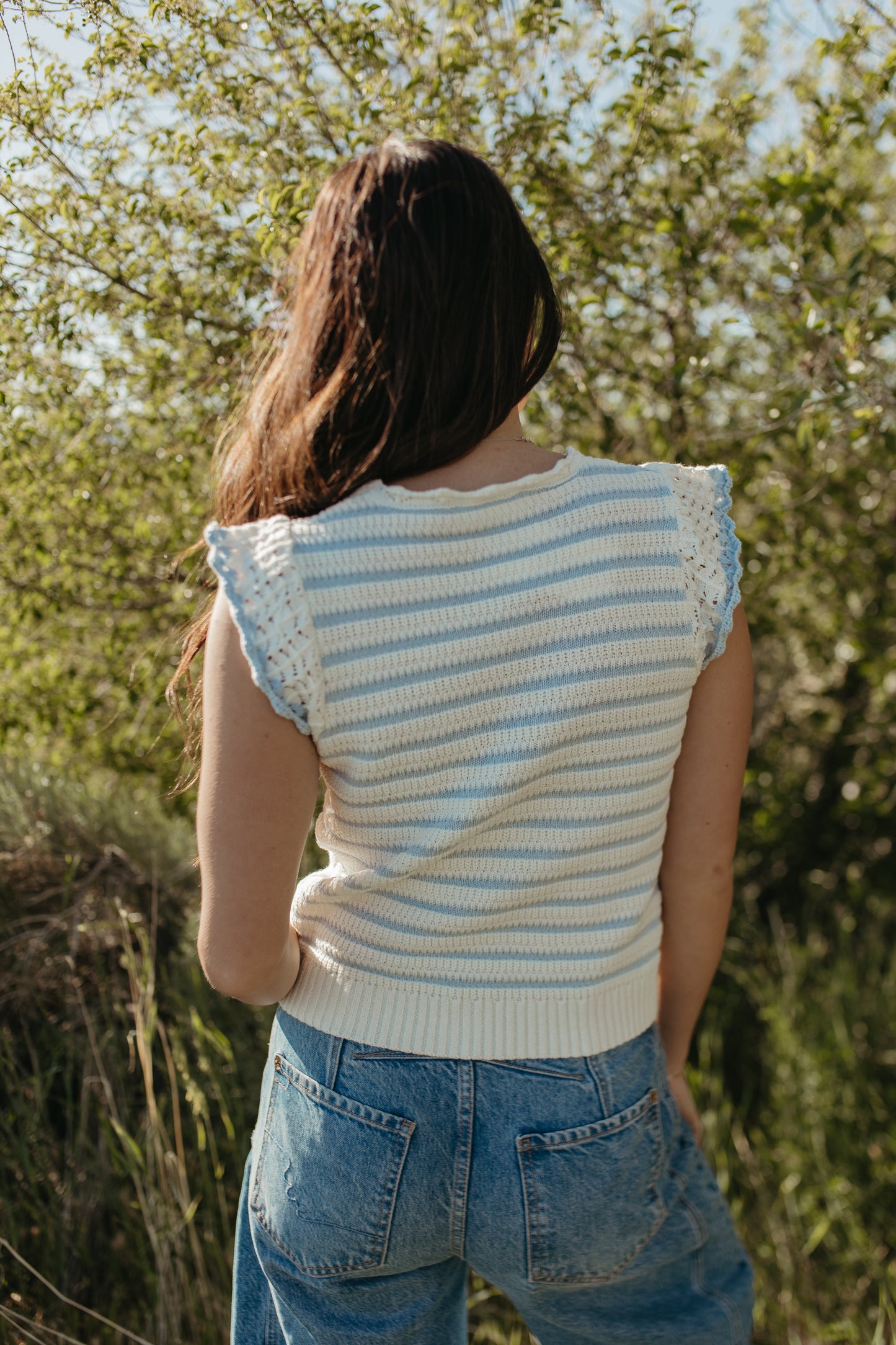 THE CECILY SCALLOPED STRIPED TOP IN BLUE