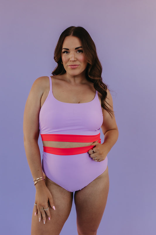 MIAMI SWIM TOP IN LILAC COLORBLOCK BY PINK DESERT X SARAH TRIPP