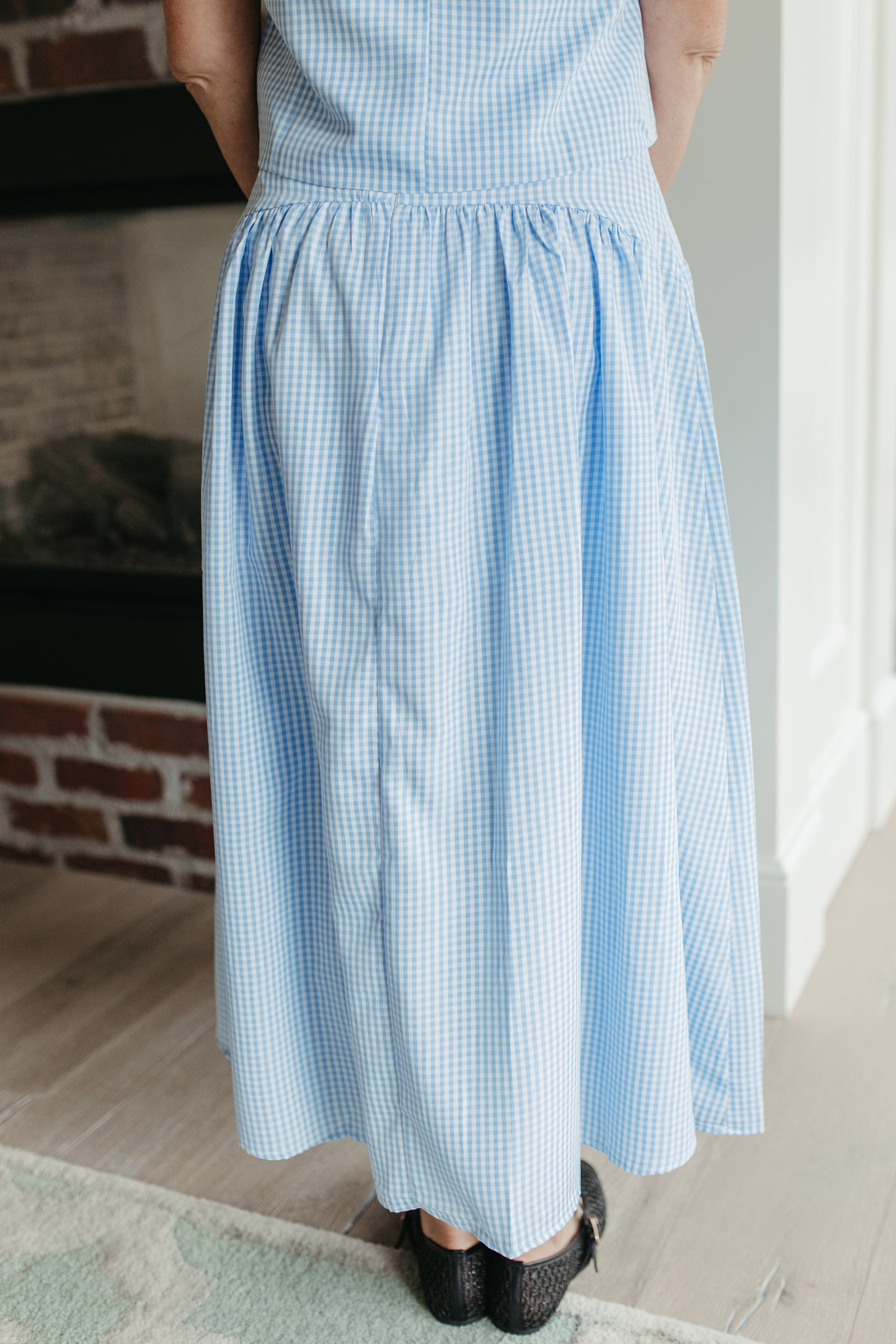 THE PRESLEY GINGHAM MAXI SKIRT IN OCEAN BLUE