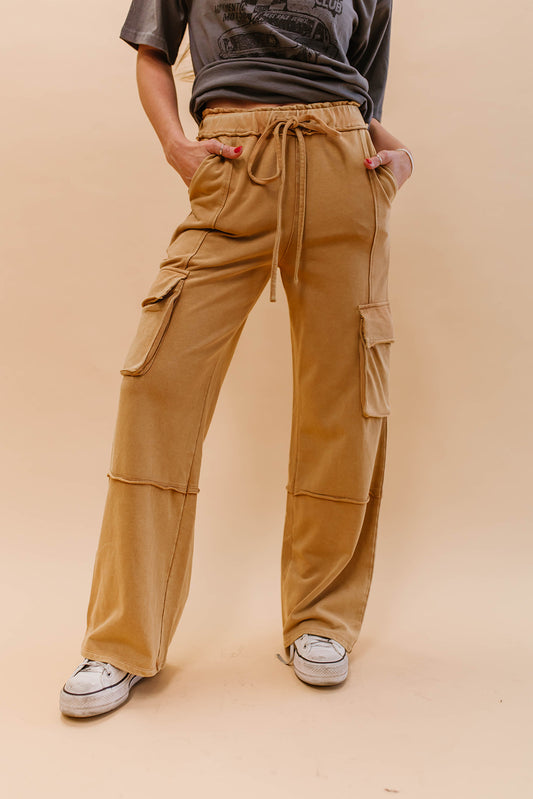 THE MARLEY MINERAL WASHED CARGO PANTS IN MOCHA