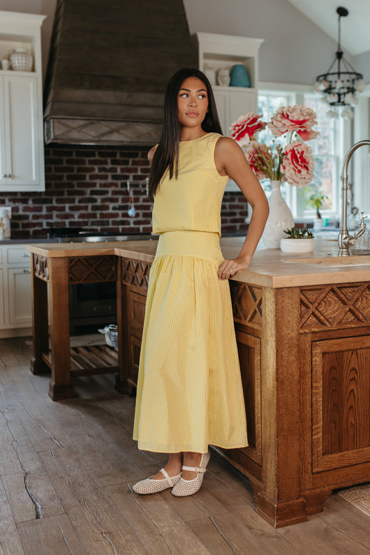 THE PRESLEY GINGHAM MAXI SKIRT IN LEMON