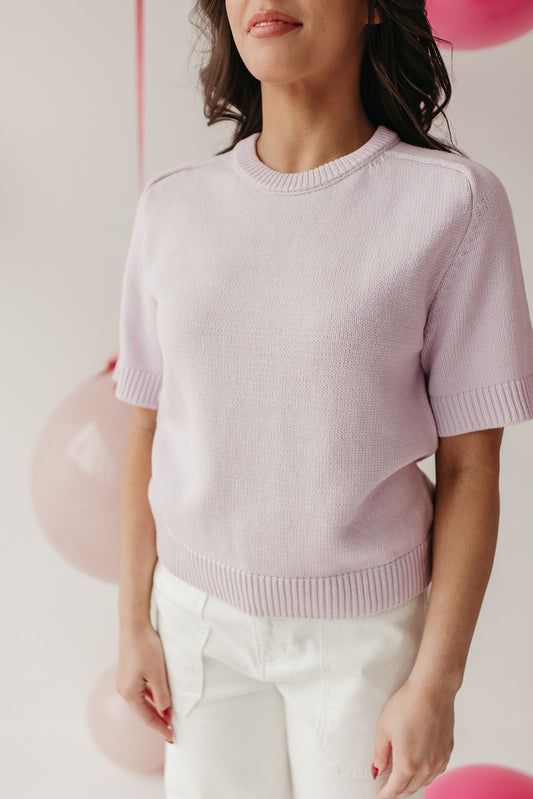 THE MEADOW SHORT SLEEVE SWEATER IN LAVENDER