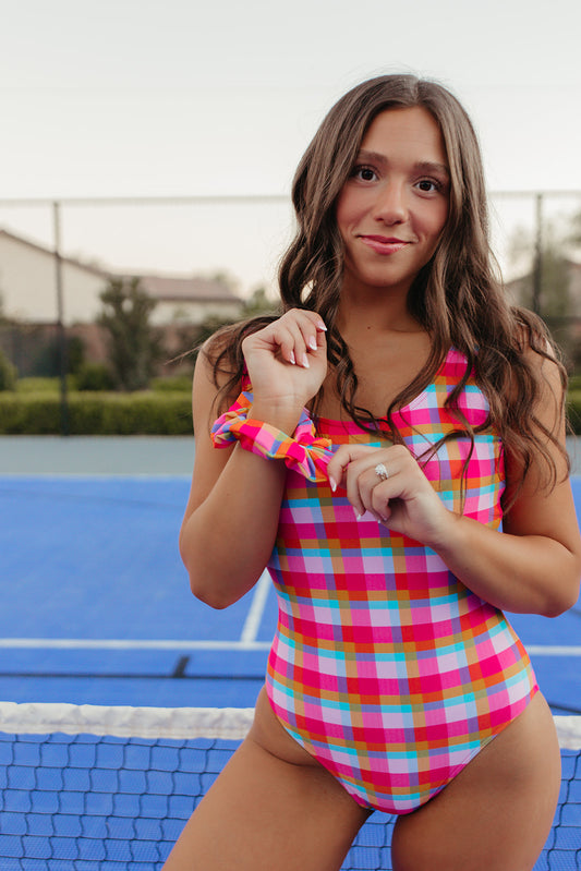 SCOOP ONE PIECE IN PALM SPRINGS PLAID BY PINK DESERT