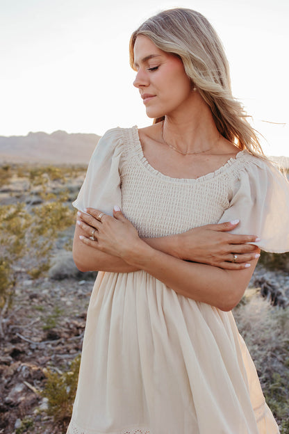 THE ELOISE RUFFLE DRESS IN VINTAGE CREME