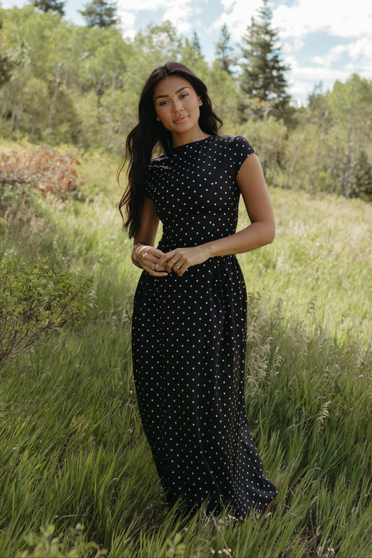 THE DREW POLKA DOT MAXI DRESS IN BLACK