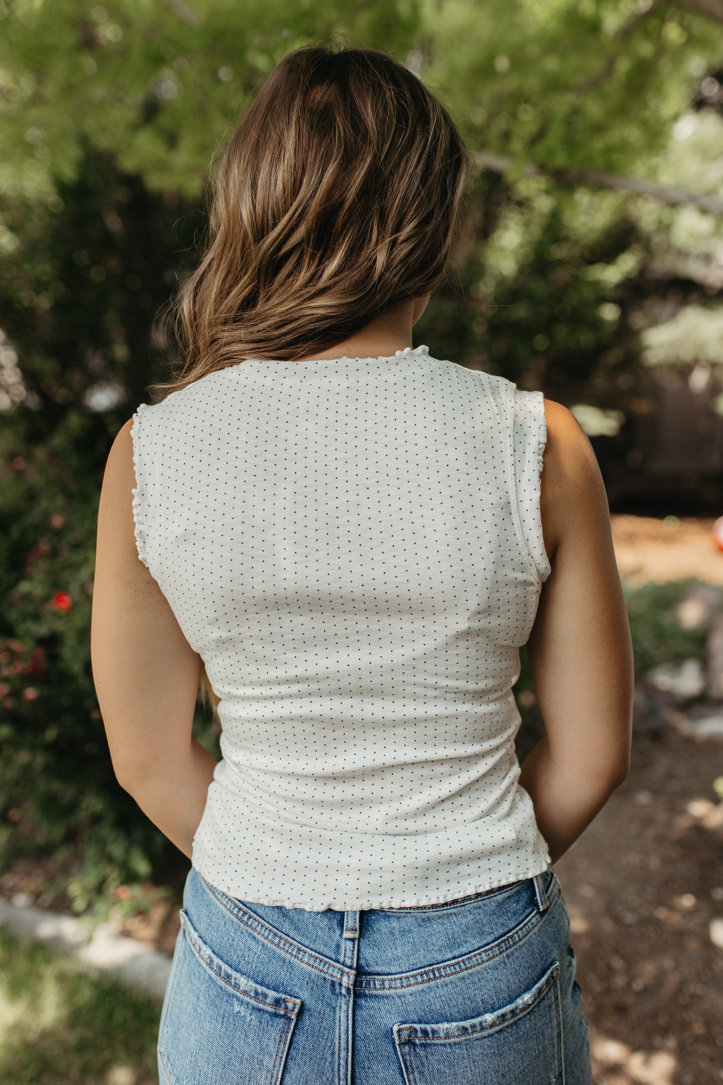 THE SUTTON POLKA DOT TANK IN NAVY DOTS