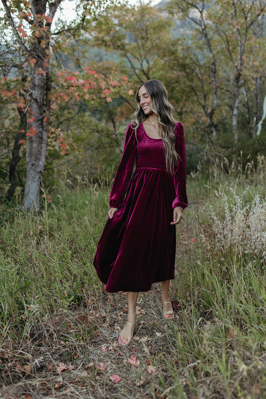 THE CARMINE SMOCKED DRESS IN RED