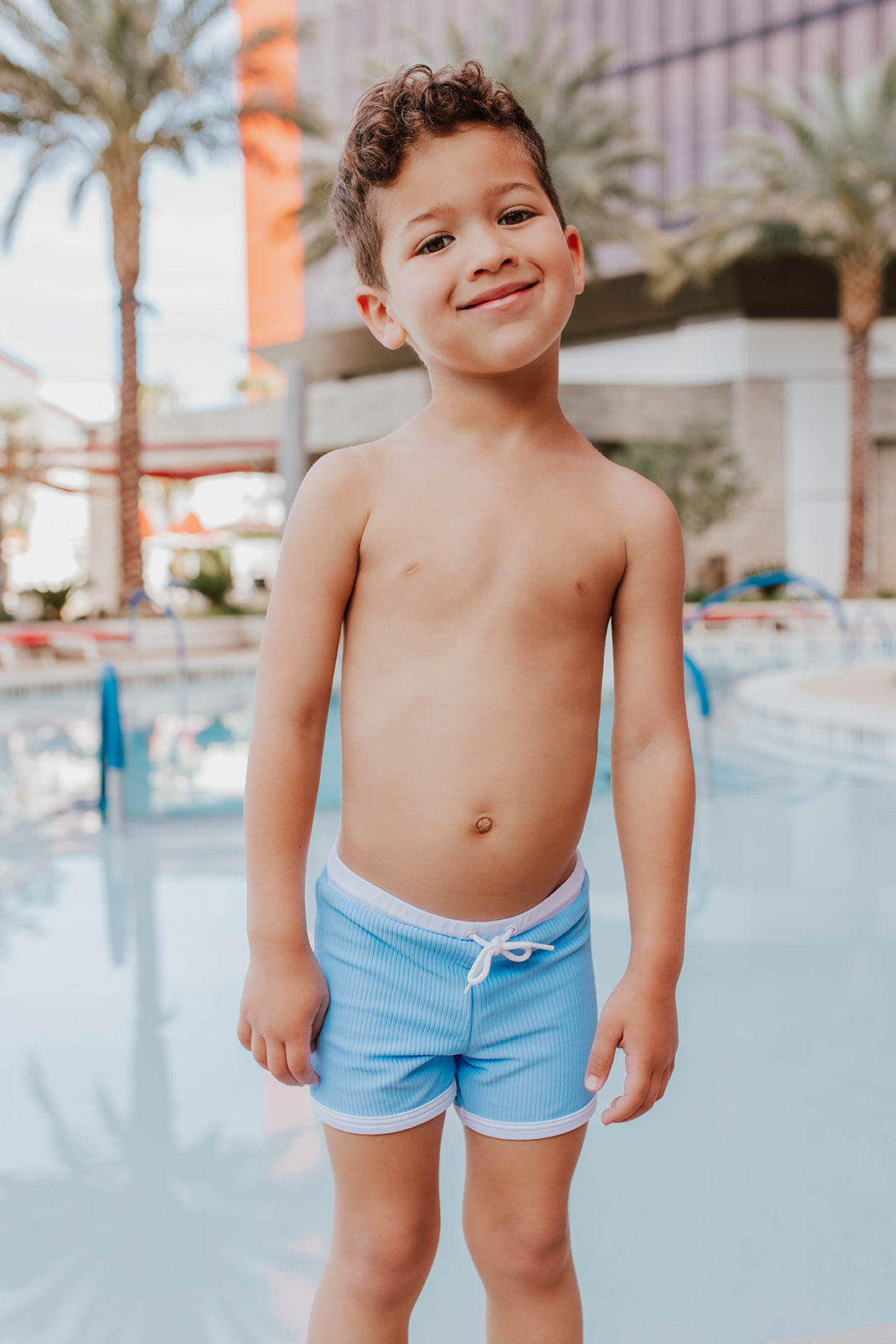 BOYS EUROPEAN SWIM SHORT IN RIBBED COTTON CANDY BLUE BY SARAH