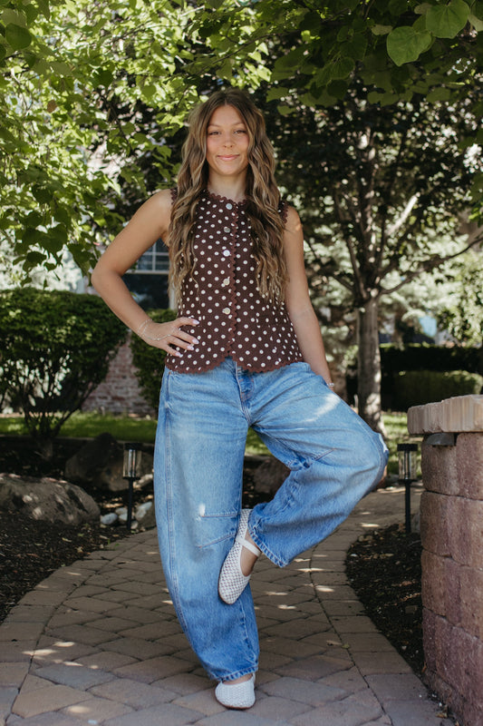 THE FIONA POLKA DOT VEST IN BROWN