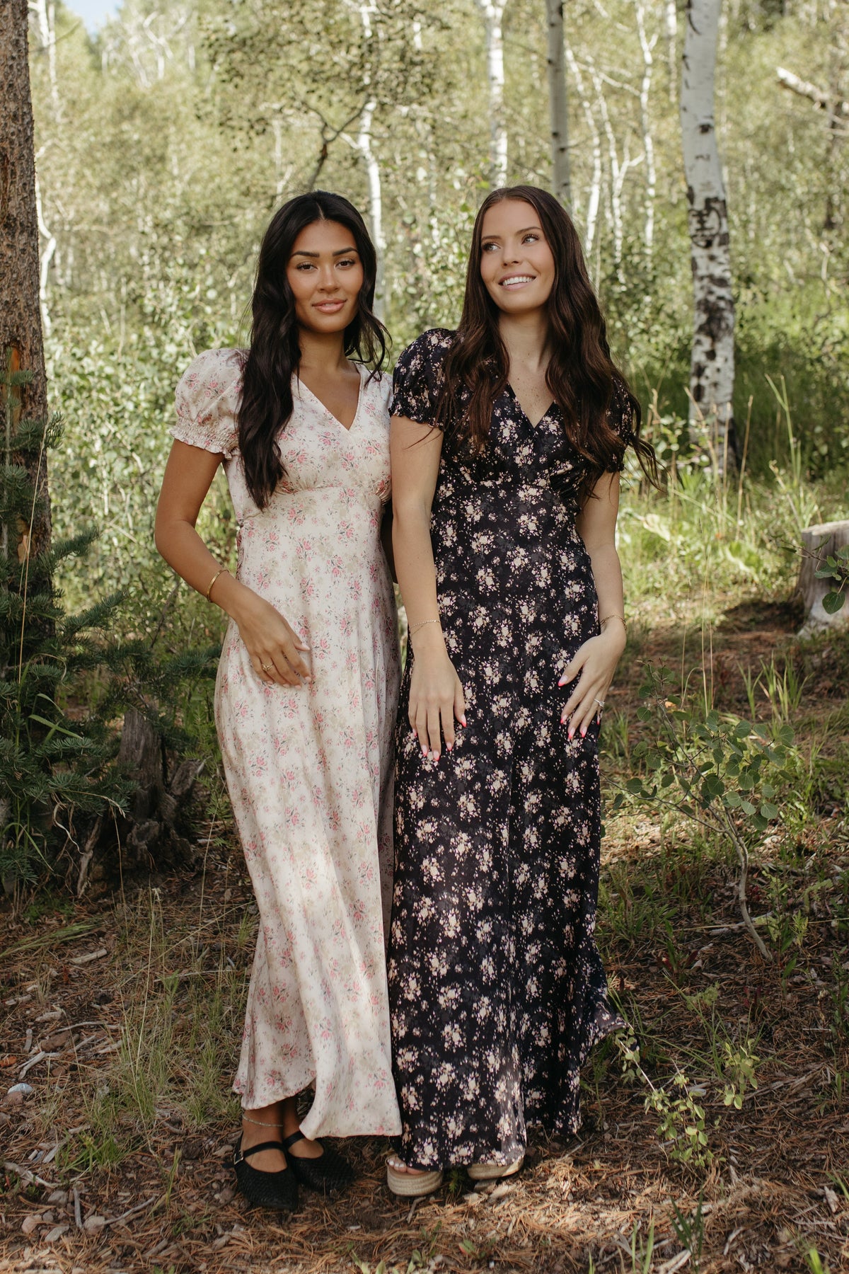 THE CELINE FLORAL MAXI V-NECK DRESS IN BEIGE