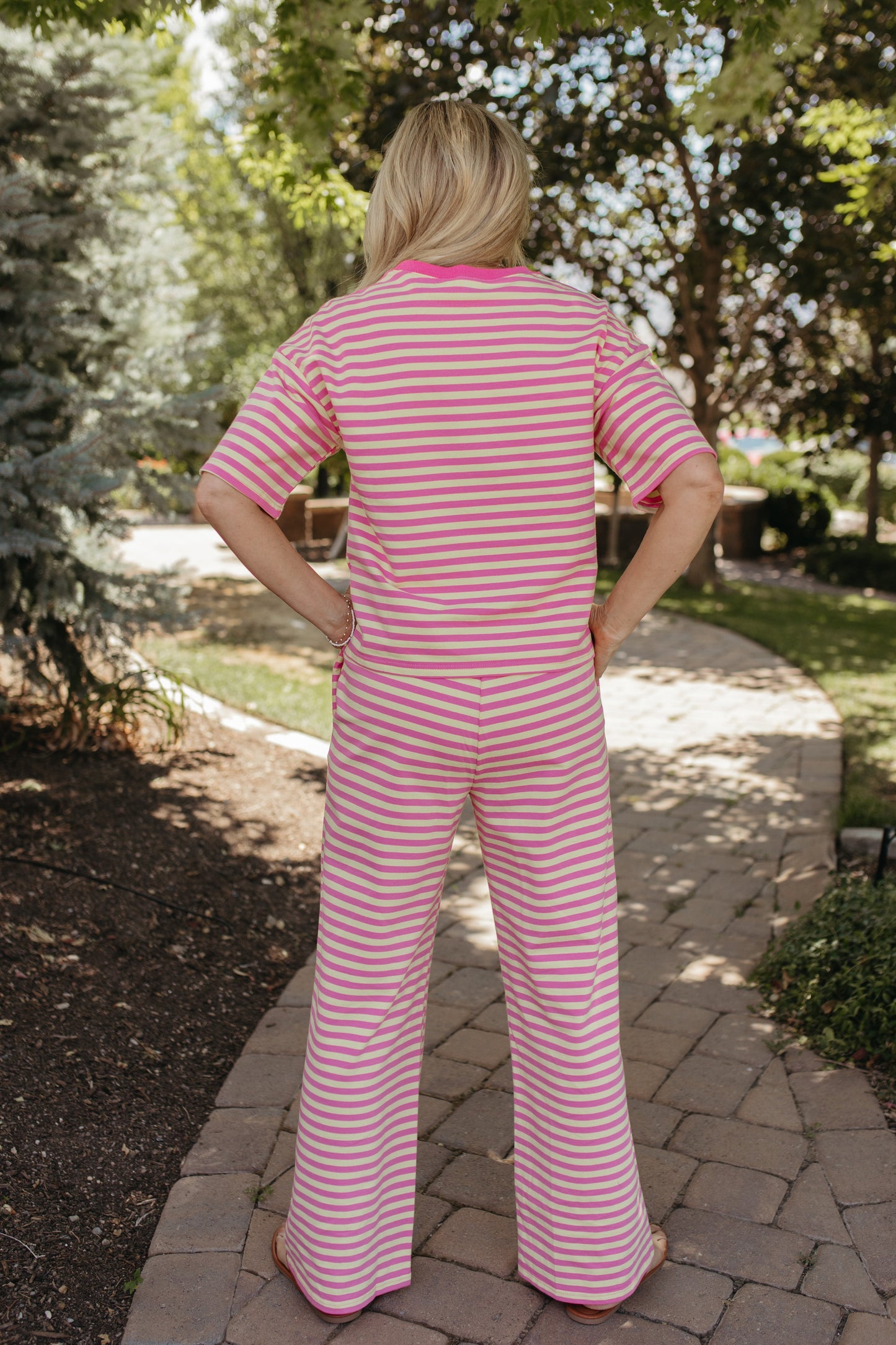 THE ISLA STRIPE CONTRAST SET IN PINK/YELLOW