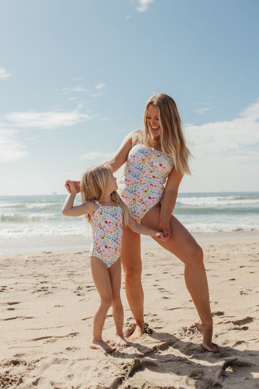 GIRLS TIE STRAP ONE PIECE IN BEACH BLOSSOM BY PINK DESERT