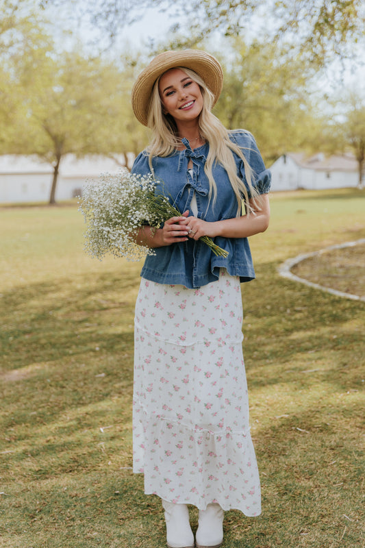 THE MILA FLORAL MAXI SKIRT IN PINK