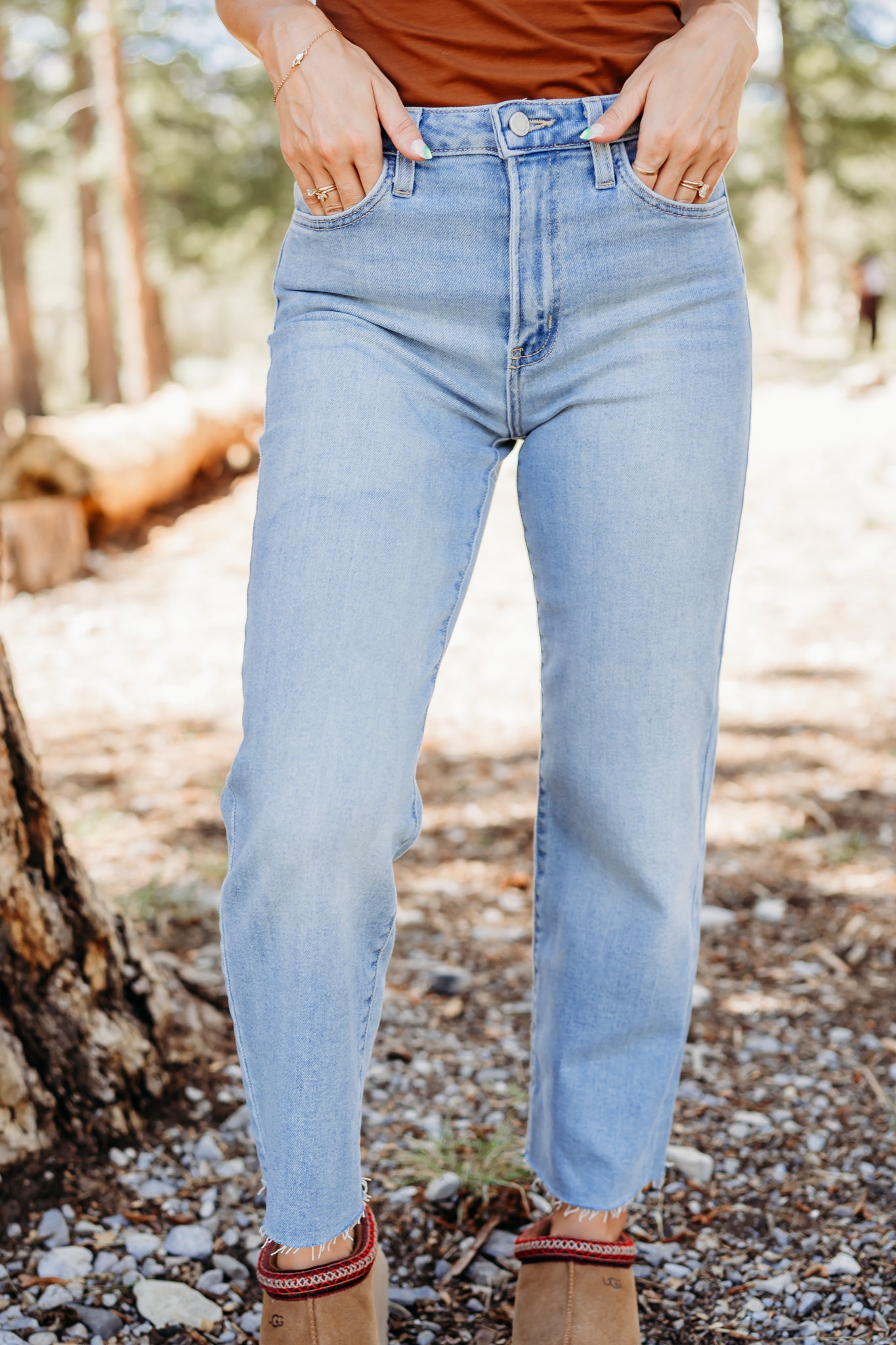Blue baggy denim straight leg jeans for women