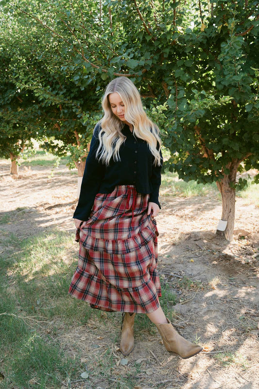 THE GRACIE TIERED SKIRT IN RED PLAID