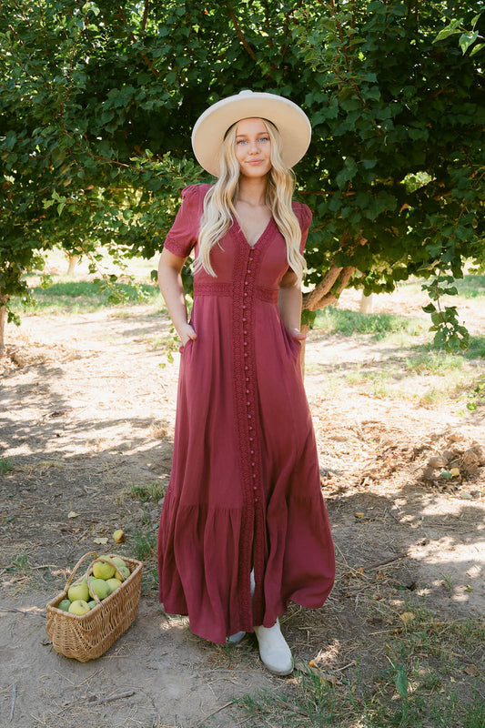 THE ROSEMARIE BUTTON MAXI IN RED