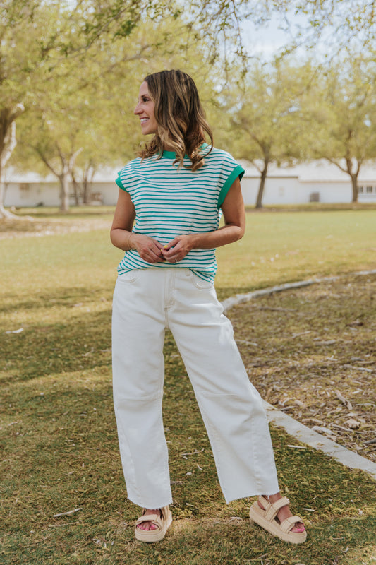 THE NATALIE STRIPED TOP IN GREEN