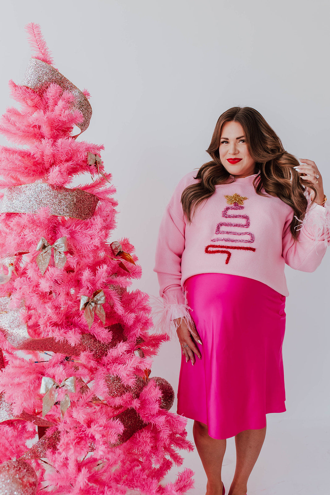 plus size pink christmas dress Hey now I'm so ready for a pink Christmas Outfit details: Dress @selkie use code NATALDEE to save Tights @snag