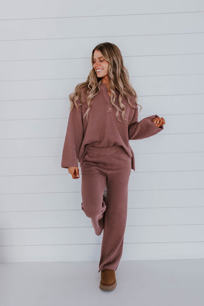 THE HANNA HENLEY SWEATER SET IN MAUVE