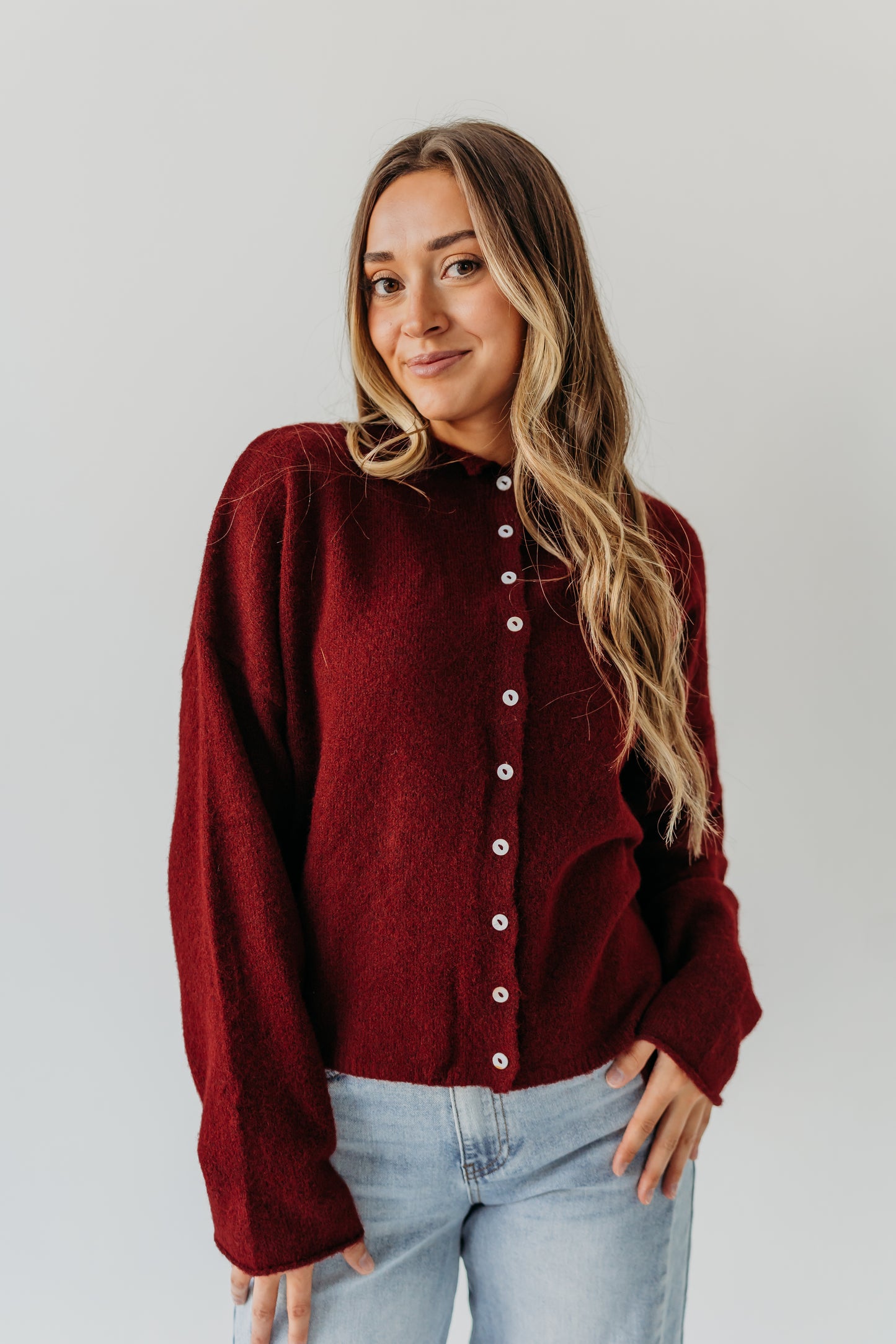 THE CAMPBELL CARDIGAN IN WINE RED