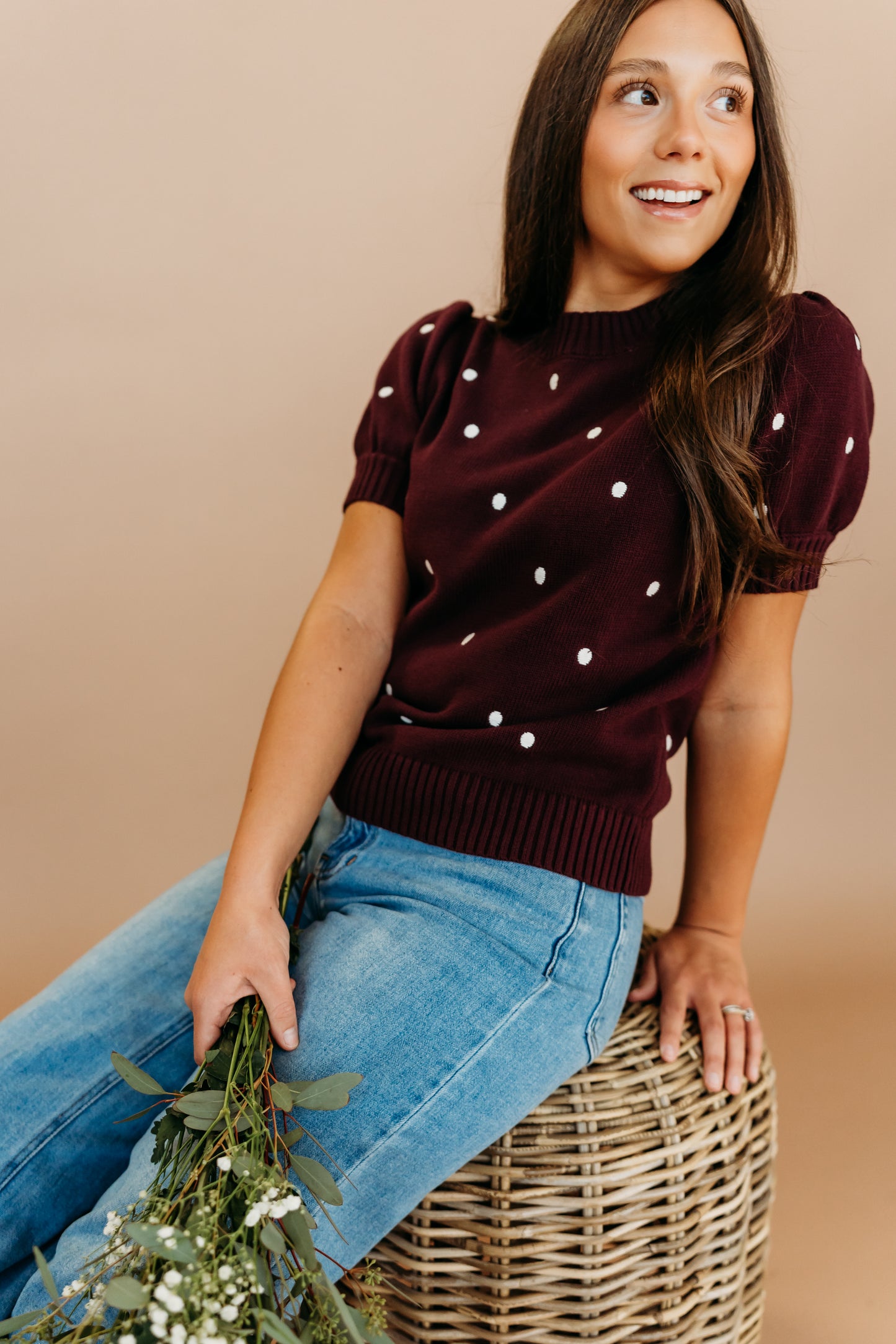 THE PEYTON POLKA DOT SWEATER IN PLUM