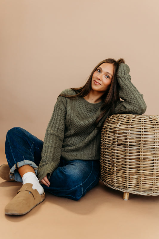 THE LYSANDRA KNIT SWEATER IN OLIVE